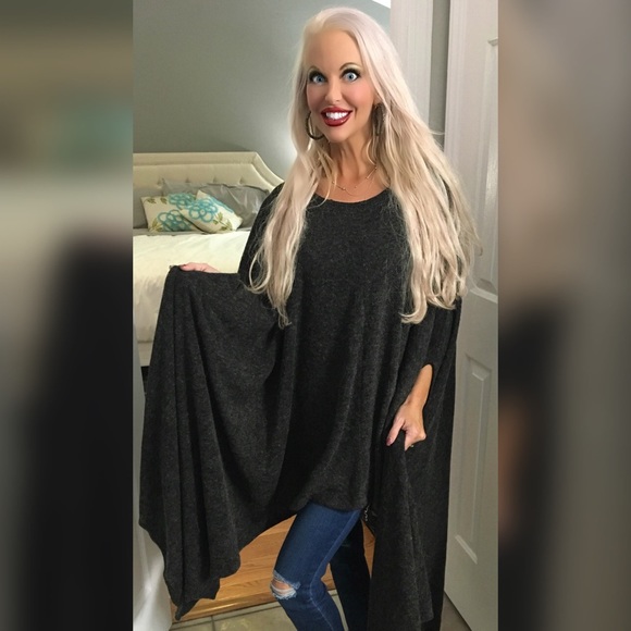 Tops - SALE Poncho Style Charcoal Sweater Top